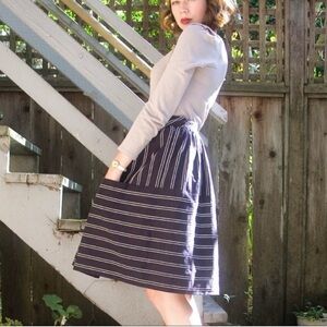 Maeve Nubby Stripe Skirt Fully Lined Navy Blue White Stitching & Pockets Size 4